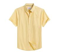Alimens & Gentle Men's Short Sleeve Oxford Shirt Regular Fit Button Down Collar Shirts with Pocket, Yellow, XXL