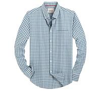 Alimens & Gentle Men's Solid Oxford Shirt Long Sleeve Button Down Shirts with Pocket, Plaid-Green White, Large