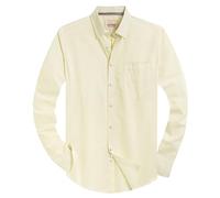 Alimens & Gentle Mens Solid Oxford Shirt Long Sleeve Dress Shirt Work Casual Button Down Shirts with Pocket, Light Yellow, XXL