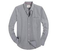 Alimens & Gentle Mens Solid Oxford Shirt Long Sleeve Dress Shirt Work Casual Button Down Shirts with Pocket, Striped-black White, Medium