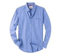 Alimens & Gentle Mens Solid Oxford Shirt Long Sleeve Dress Shirt Work Casual Button Down Shirts with Pocket, Ultramarine, XXXXL
