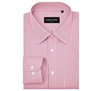 Alimens & Gentle Men's Stripe Dress Shirts Transitional Weather Long Sleeve Casual Button Down Poplin Top, Red, Large