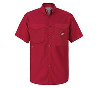 Alimens & Gentle Short Sleeve Fishing Shirt Wicking Fabric Sun Protection Casual Button Down Shirts, Red, 3XL