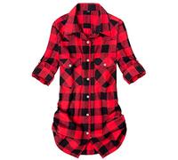 Alimens & Gentle Womens Flannel Shirt Long Sleeve Plaid Shacket Soft Casual Collared Loose Button Down Roll Up Blouses Tops, Red Black, 4XL