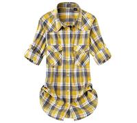 Alimens & Gentle Womens Plaid Flannel Shirts Long Sleeve Roll Up Casual Button Down Shirt, Yellow Grey, L