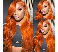 Alimoonbeam Ginger Orange 26 Inch 33x6 Lace Front Wig Human Hair Wavy Frontal Wig Human Hair for Women 180 Density Pre Plucked HD Transparent Lace Glueless 350 Color Wig
