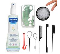 Alimos Baby Hair Styling Kit to Work Mustela Bébé Hair Styler Skin Freshener 200ml, 1000 Clear Bands with Tools & Remover, and 3 Combs to Work with Mustela Care Routine & Nail Grooming Kit