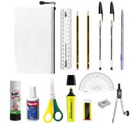 Alimos Complete Back To School Stationery Bundle Bundled With Tipp-ex, Glue stick, Bic Pens, Geometry GCSE Exam Equipment (Left Handed)