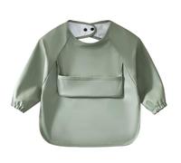 Alimos Long Sleeved Baby Bib 12-36 Months - Reversible Front Pocket for Baby Led Weaning - Waterproof & Easy to Clean - Ideal for Messy Mealtime - Cute & Practical Baby Feeding Bib (Green)