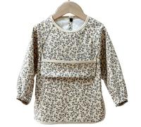 Alimos Long Sleeved Baby Bib 12-36 Months - Reversible Front Pocket for Baby Led Weaning - Waterproof & Easy to Clean - Ideal for Messy Mealtime - Cute & Practical Baby Feeding Bib(Floral)