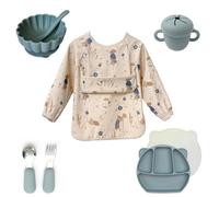 Alimos Long sleeved Baby Bib 12-36 Months & Weaning Feeding Bundle (Mouse + Navy)