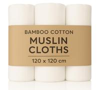 Alimos Organic Bamboo and Cotton Muslin Cloths - Soft and Gentle Baby Swaddle Blankets - Multi-Purpose Burp Cloths and Nursing Covers (White, 120_x_120_cm)