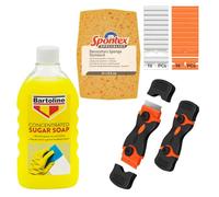 Alimos Precision Scraper with Interchangeable Edges Bundled With Bartoline Sugar Soap 500ml & Spontex Decorators Sponge Complete Surface Preparation Cleaning Kit for Paint, Walls & Household Use