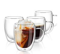 ALIMOTA Set of 4 Double Walled Insulated Glass Coffee Mugs, Heat Resistant - Microwave Safe, Perfect for Latte or Cappuccino