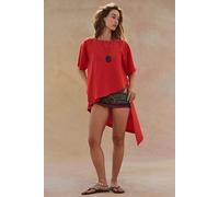 Alina Cotton-Linen Short-Sleeve Top by free-est at Free People in Cherry Tomato, Size: Small - female