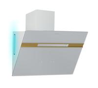 Klarstein Alina Wall Cooker Hood - 60cm Wall-Mounted Extractor, 600 m³/h Air Flow, Touch Control, A Energy Efficiency, 9-Colour LED Ambient Lighting, Quiet 52 dB, White-Gold, Recirculating Option