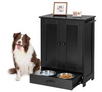 ALINE FURNITURE Dog Food Storage Cabinet - Dog Feeding Station Wood - Drawer Dog Feeder Station with 2 Elevated Dog Bowls - Hidden Pet Feeding Station for Dog & Cat, Black
