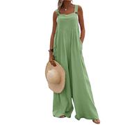 Alinelle Women Casual Baggy Dungarees Vintage Loose Fit Jumpsuit Sleeveless Suspender Overalls Wide Leg Playsuit Trousers (Green A, M)
