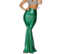 Alinelle Women Halloween Mermaid Costume High Waist Bodycon Sequin Maxi Skirt Metallic Hologram Sequin Cosplay Outfits (Green B, M)