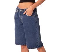Alinelle Women Knee Length Denim Shorts High Waist Wide Leg Jean Shorts Summer Y2K Casual Stretch Bermuda Carpenter Jorts with Pockets (Blue C, XL)