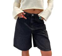 Alinelle Women Knee Length Denim Shorts High Waist Wide Leg Jean Shorts Summer Y2K Casual Stretch Bermuda Carpenter Jorts with Pockets (Black C, XL)