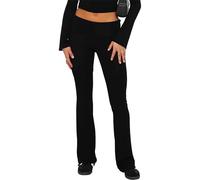 Alinelle Women Skinny Pants Elastic Waist Low Rise Bootcut Stretchy Yoga Trousers Fold Over Flare Leggings Skims Lounge Bottoms (Black A, L)