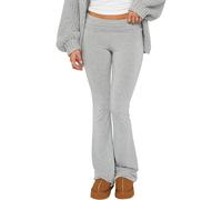 Alinelle Women Skinny Pants Elastic Waist Low Rise Bootcut Stretchy Yoga Trousers Fold Over Flare Leggings Skims Lounge Bottoms (Gray A, S)