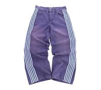 Alinelle Women Y2K Hip Hop Wide Leg Denim Pants Vintage Low Rise Baggy Jeans Side Stripe Loose Fit Casual Track Trousers Streetwear (Purple A, S)