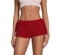 Alinelle Women Y2K Mini Shorts Cute Layered Ruffle Lace Trim Short Bloomers Elastic Waist Lolita Pumpkin Pants Kawaii Lounge Shorts (Red B, M)