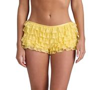 Alinelle Women Y2K Mini Shorts Cute Layered Ruffle Lace Trim Short Bloomers Elastic Waist Lolita Pumpkin Pants Kawaii Lounge Shorts (Yellow I, M)
