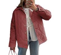 Alinelle Women's Puffer Jacket Stripe Turn-Down Collar Buttons Quilted Coat Fall Winter Long Sleeve Lightweight Padded Jacket Outerwear (Red A, XL)