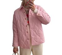 Alinelle Women's Puffer Jacket Stripe Turn-Down Collar Buttons Quilted Coat Fall Winter Long Sleeve Lightweight Padded Jacket Outerwear (Pink A, XL)