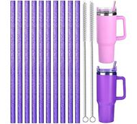 ALINK 10 Pack Purple Replacement Straws for Stanley 40 oz 30 oz Tumbler, 12 in Long Reusable Plastic Glitter Straws for Stanley Cup Accessories, Half Gallon Jug, Plus 2 Cleaning Brush