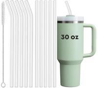 ALINK 10 Pack Replacement Clear Straws for Stanley 30 oz Tumbler, Reusable Hard Plastic Straws for Yeti 42 oz 35 oz 30 oz Tumbler, Mason Jar, Venti Cup with Brush - 5 Straight 5 Bent