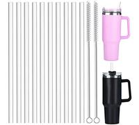 ALINK 10 Pack Silicone Replacement Straws for Stanley 40 oz 30 oz Tumbler, 12 in Long Reusable Plastic Black Straws for Stanley Cup Accessories, Half Gallon Jug, Plus 2 Cleaning Brush (Clear)