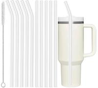 ALINK 10 Pcs Replacement Straws for Stanley 40 oz 30 oz Tumbler, 12 inch Long Reusable Tritan Plastic Clear Tumbler Straws for Stanley Cup, Owala 40 oz, Yeti 42 oz Accessories with Brush