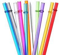 ALINK 10 Pieces 10.5 Inch Reusable Plastic Straws without BPA, Colourful Straws for 40/30/24 oz Glass and Cups, with Cleaning Brushes