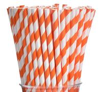 ALINK 100 Orange and White Striped Paper Straws, Biodegradable Disposable Drinking Straws for Halloween, Bridal Shower, Brithday, New Year, Party Decoration Supplies