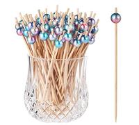 ALINK 100-Pack Cocktail Sticks for Drinks Appetizers, Rainbow Wooden Toothpicks Cocktail Picks Party Supplies - 4.72 inch