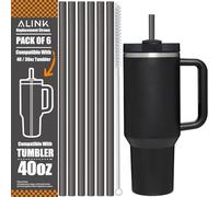 ALINK 12 Inch Gray Reusable Plastic Straws for Stanley 40 oz & 30 oz Tumbler, 6 Pack with Cleaning Brush, BPA FREE