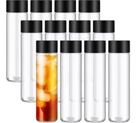 ALINK 12 Pack 16 OZ (500 ml) Clear PET Plastic Juice Bottles with Black Lids - Empty Reusable Smoothie Bottles Ideal for Juice, Milk, Homemade Beverages