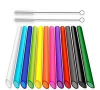 ALINK 12-Pack Reusable Boba Smoothie Straws, 13mm X 10.5 inch Extra Wide Bubble Tea Straws with 2 Cleaning Brush - Pointed Design