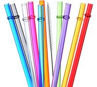 ALINK 13 inch Reusable Plastic Straws, Extra Long Colorful Tritan Tumbler Replacement Straws for Stanley Cups, 1 Gallon, 64/40/ 32 oz Water Bottles, Set of 10 with Brush