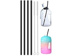 ALINK 15 inch Extra Long Reusable Black Silicone Straws, 4-Pack Flexible Straws for Stanley 40 oz Tumbler, 1 Gallon Water Bottle, Wine Bottle, 128 64 oz Tumbler with Brush