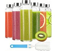 ALINK 18oz Glass Juice Bottles with Lids Set of 6,Clear Glass Water Bottles,Reusable Drinking Bottles with Stainless Steel Airtight Cap,Storage Containers for Refrigerator-BPA Free,Leak Proof