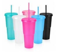 ALINK 30 oz Reusable Plastic Tumblers with Lids and Straws, 6 Pack Reusable Large Cold Drink Cups for Iced Coffee, Water & Smoothies, Cute Summer Tumblers for Travel, Pool, Beach & Daily Use (30 OZ)