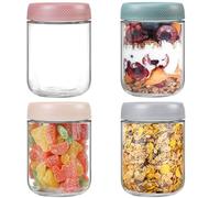 ALINK 4-pack 16 oz Overnight Oats Containers with Lids, Glass jars with Airtight Lids, Wide mouth Mason Salad jars, Glass Food Storage Containers for Snacks Yogurt Spice Sugar pots