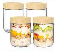 ALINK 4 Pack Overnight Oats Containers with Bamboo Lids,16 oz Large Capacity Glass Mason Jars with Airtight Lid for Overnight Oats Meal Yogurt Chia Pudding Fruit Cereal Oatmeal Reusable Jars
