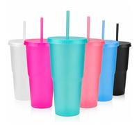 ALINK 40 oz Reusable Plastic Tumblers with Lids and Straws, 6 Pack Reusable Large Cold Drink Cups for Iced Coffee, Water & Smoothies, Cute Summer Tumblers for Travel, Pool, Beach & Daily Use (40 OZ)
