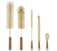 ALINK 5-Pack Bottle Brush Cleaner - Long Bamboo Handle Water Bottle Straw Cleaning Brush for Washing Narrow Neck Beer Wine Decanter, Sports Bottle, Thermos, Flask
